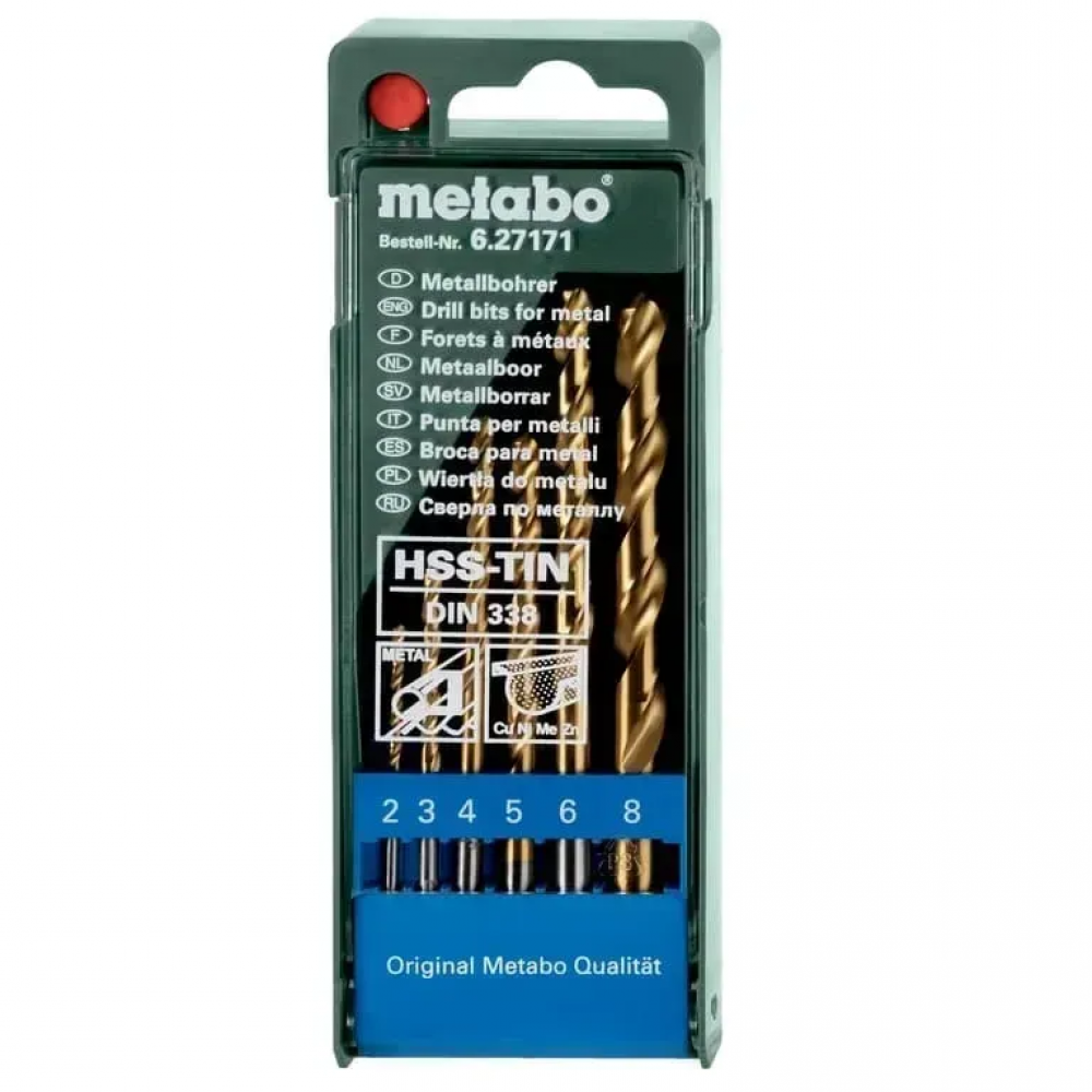 Набор сверл по металлу Metabo HSS-TiN 6 предметов Jet