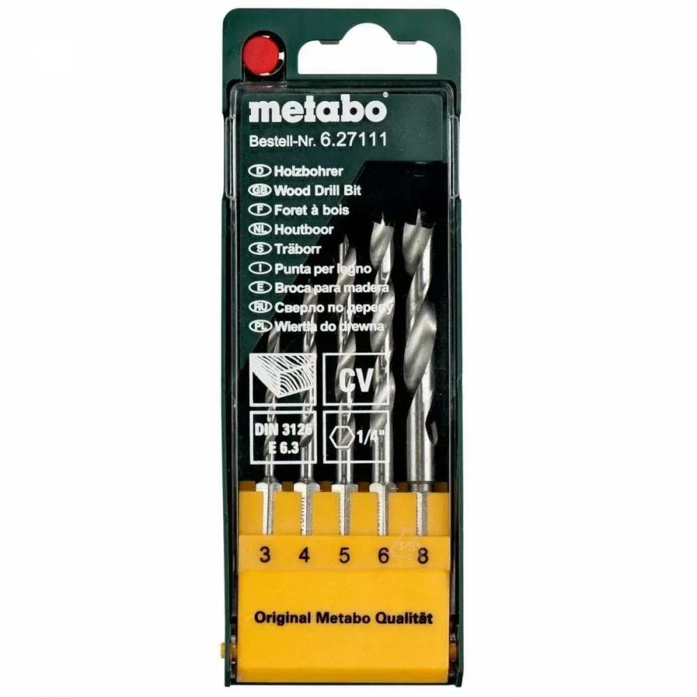 Набор сверл по дереву с шестигранным хвостовиком Metabo 5 штук Jet