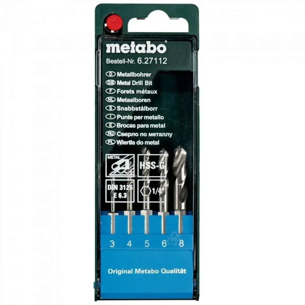 Набор сверл по металлу с шестигранным хвостовиком Metabo HSS-G 5 предметов Jet